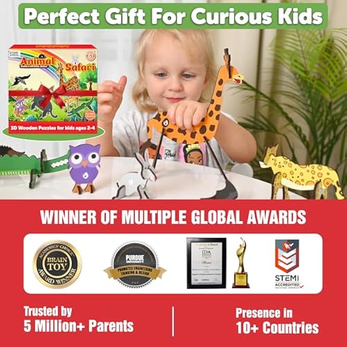 3D WOODEN ANIMAL PUZZLES FOR KIDS FOR AGE 2-4 GIRL & BOY | BIRTHDAY GIFT FOR KID AGES 2,3,4 YEARS | EDUCATIONAL TOYS FOR KIDS 2,3,4 YEARS | DIY CRAFT KIT - Image 4